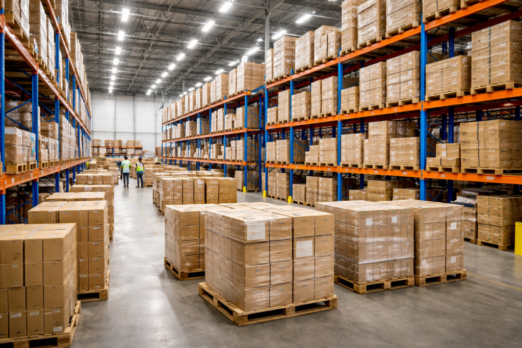 Wholesale distributors USA warehouse with bulk cartons and pallets